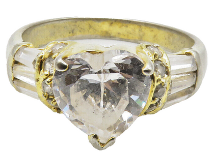 925 Sterling Silver  Cubic Zirconia Heart Gold Plated Band Ring Sz 7  RG14818