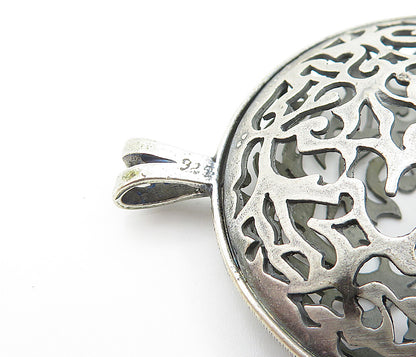 925 Sterling Silver  Vintage Dark Tone Cutout Pattern Round Pendant  PT5412