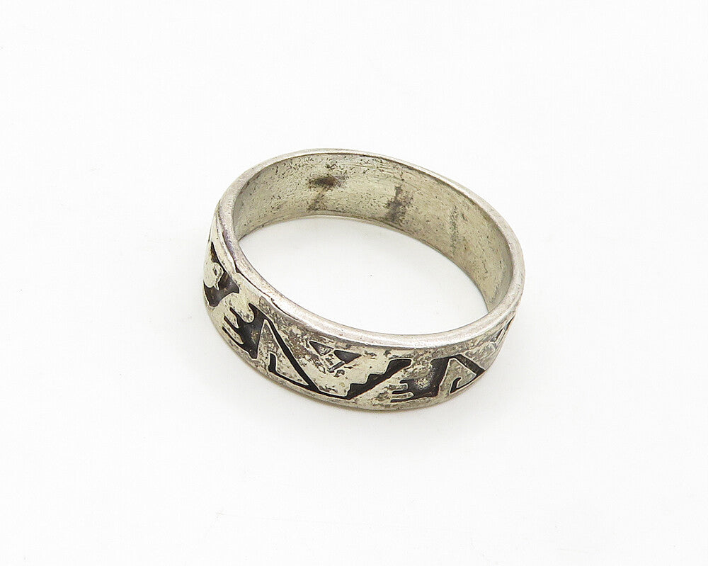 TED OTT NAVAJO 925 Silver  Vintage Bear Pattern Band Ring Sz 10.5  RG18238