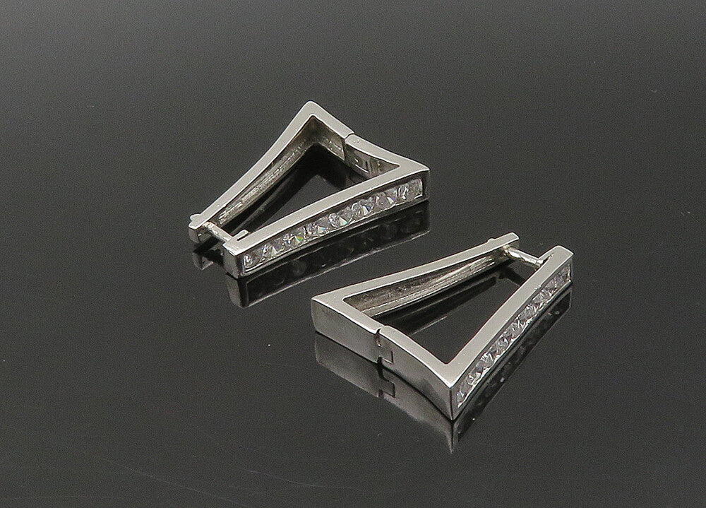 925 Sterling Silver  Vintage Cubic Zirconia Square Hoop Earrings  EG10857