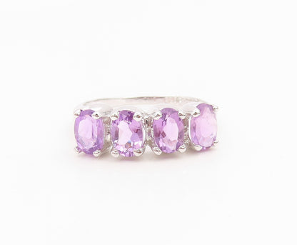 925 Sterling Silver Vintage Ring Classic Three Stone Amethyst Band Sz 8 RG36144