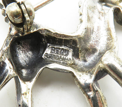 BEAU 925 Sterling Silver  Vintage Shiny Sculpted Horse Brooch Pin  BP5870