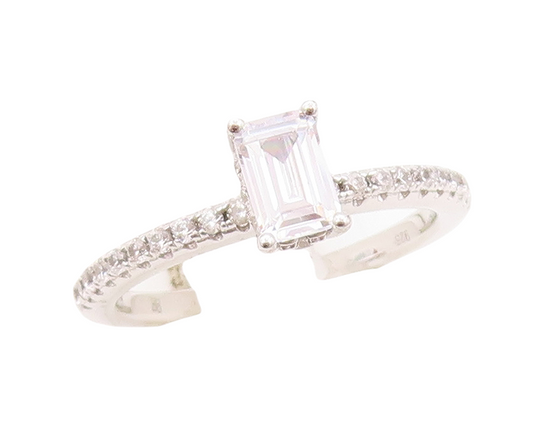 925 Sterling Silver Vintage Ring Rectangle & Round Cut CZ Inlay  Sz 7  RG30188