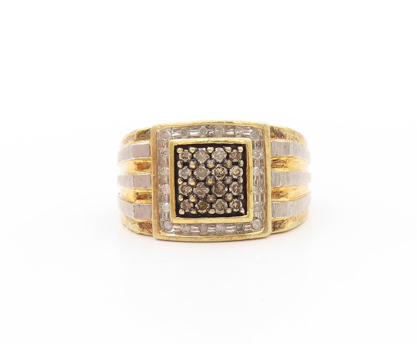 925 Sterling Silver Vintage Ring Real White Champagne Diamonds  Sz 11  RG32867