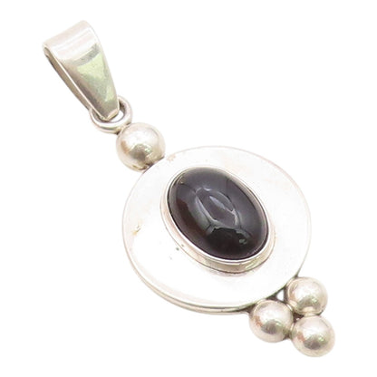 MEXICO 925 Sterling Silver  Vintage Cabochon Cut Black Onyx Pendant  PT9318
