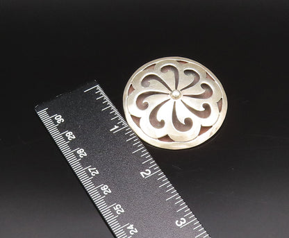MEXICO 925 Silver  Vintage Carved Floral Spiral Pinwheel Brooch Pin  BP10089