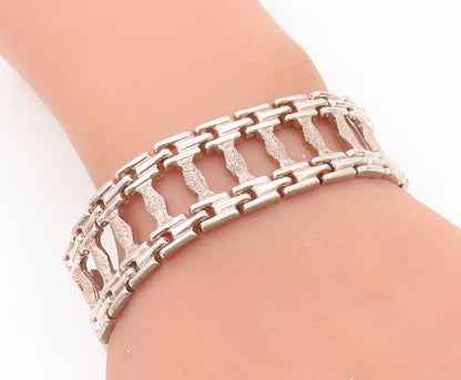 925 Sterling Silver  Vintage Textured Panel Hinge Link Chain Bracelet  BT3122