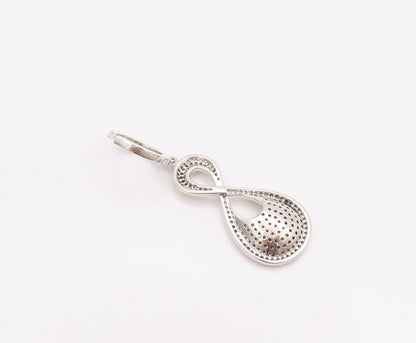 925 Sterling Silver Vintage Earrings Modernist CZ Beaded Infinity Carved EG12967