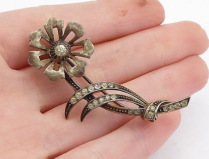 925 Sterling Silver  Vintage Topaz Dark Tone Single Flower Brooch Pin  BP1306
