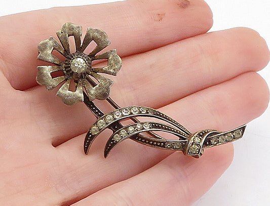 925 Sterling Silver  Vintage Topaz Dark Tone Single Flower Brooch Pin  BP1306