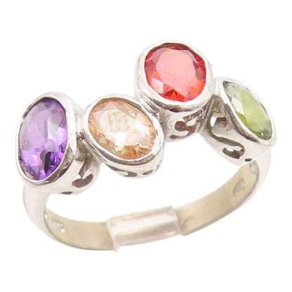 925 Sterling Silver Vintage Ring Oval Cut Multi Gemstone Band  Sz 8  RG35842