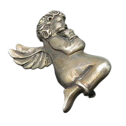 925 Sterling Silver  Vintage Oxidized Praying Baby Angel Brooch Pin  BP7160