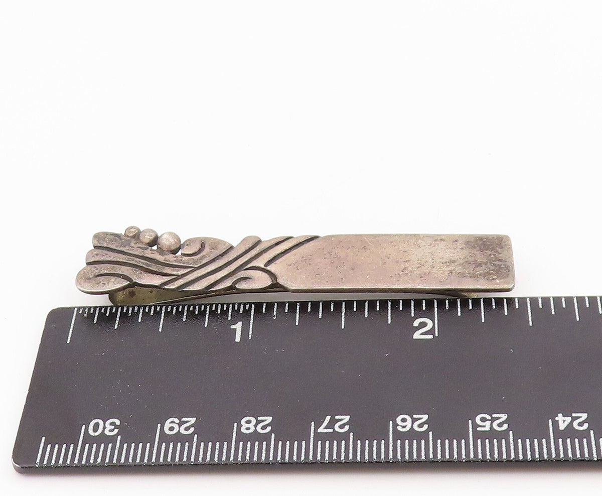 925 Sterling Silver Vintage Tie Clip MARICELA Dark Tone Swirly Carved  TR3852