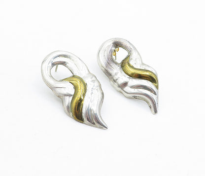 MEXICO 925 Sterling Silver Vintage Two Tone Hollow Drop Earrings EG2484