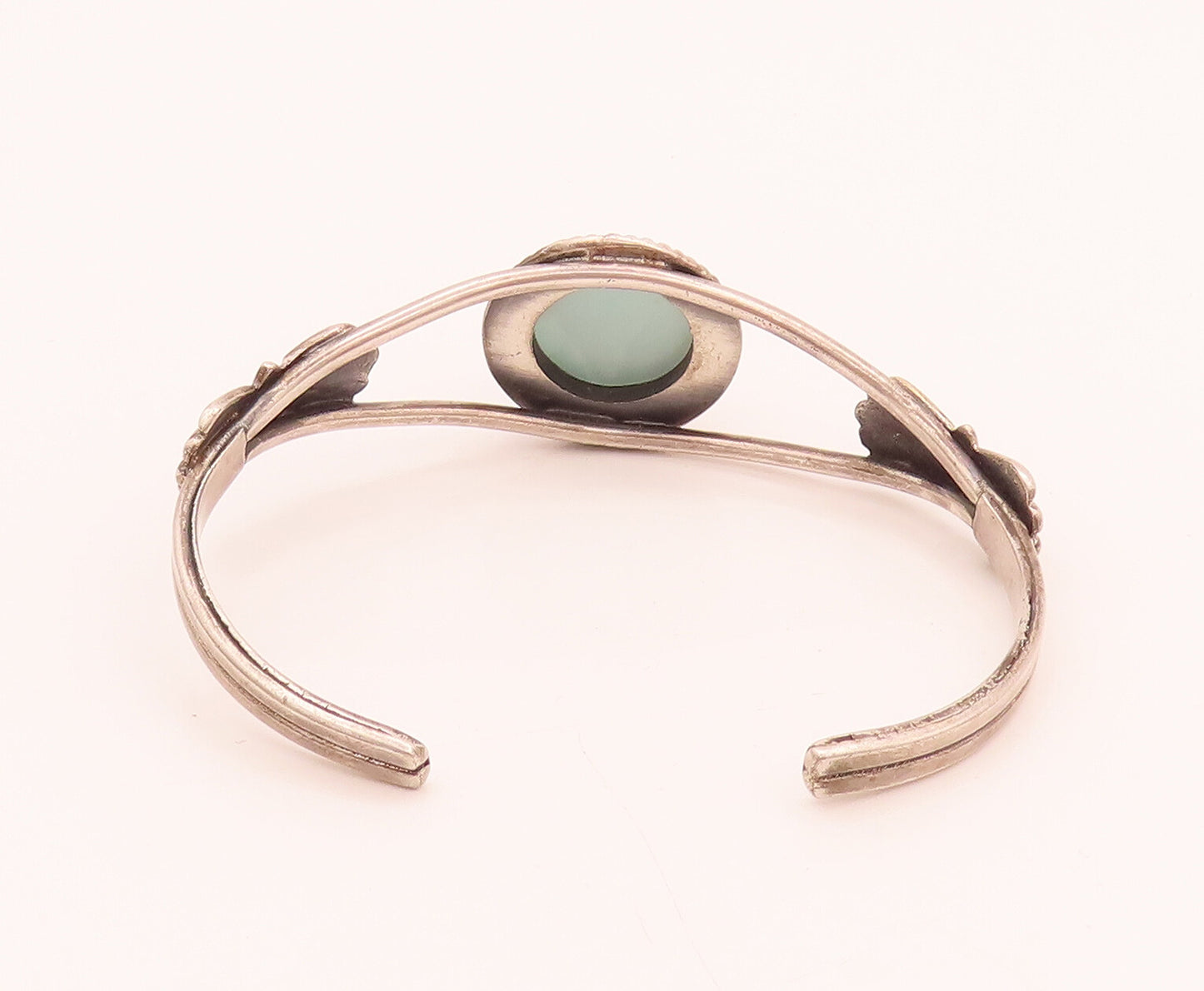 925 Silver Vintage Real Gemstone Carved Bow Split Cuff Bracelet BT10043