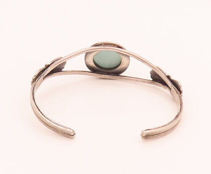 925 Silver Vintage Real Gemstone Carved Bow Split Cuff Bracelet BT10043
