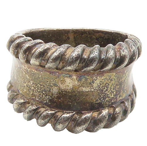 925 Sterling Silver  Vintage Dark Tone Twist Trim Band Ring Sz 7  RG18491