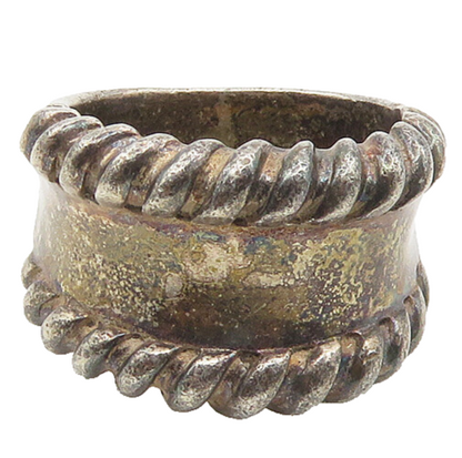 925 Sterling Silver  Vintage Dark Tone Twist Trim Band Ring Sz 7  RG18491