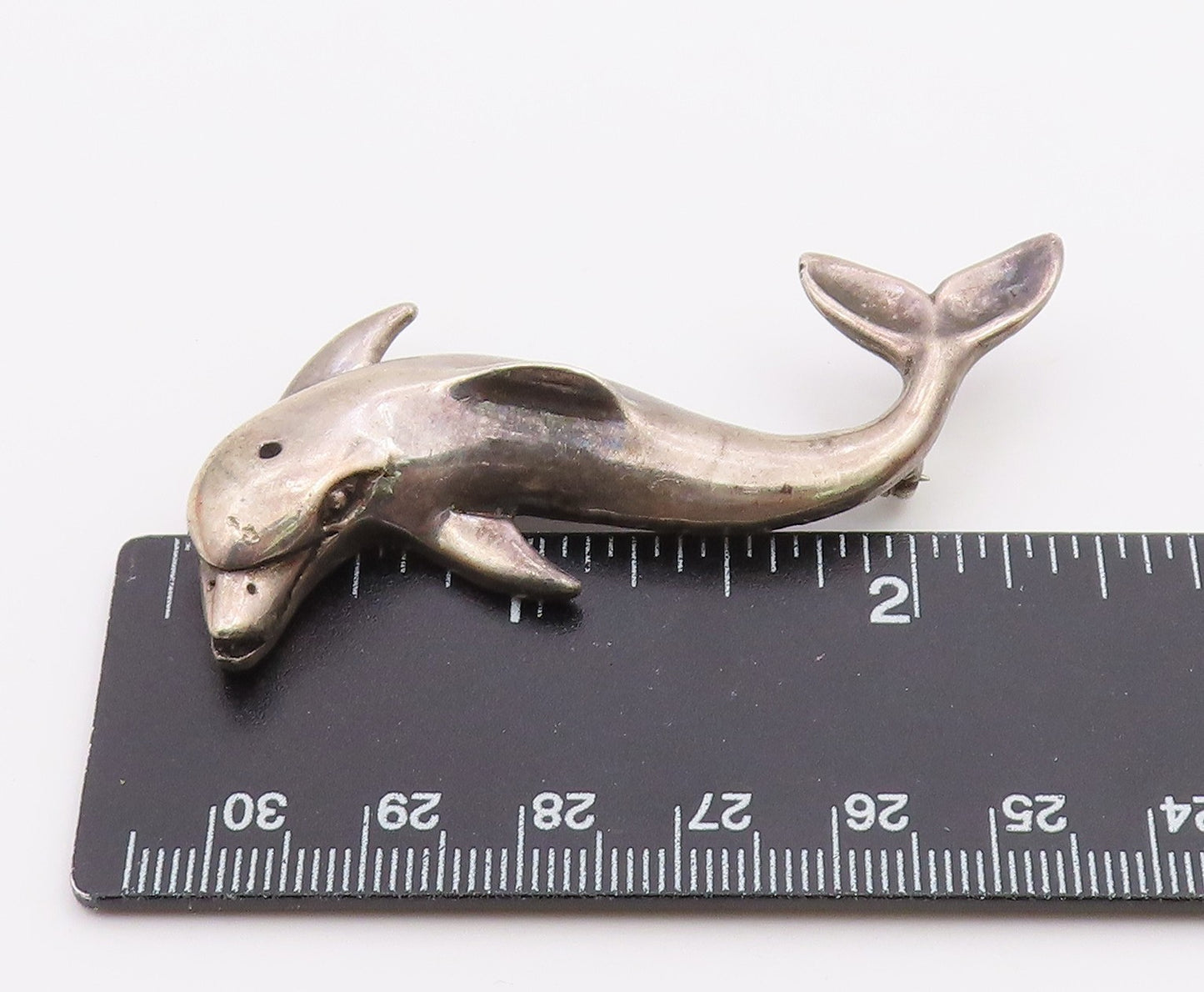 MEXICO 925 Sterling Silver  Vintage Dark Tone Dolphin Motif Brooch Pin  BP3281