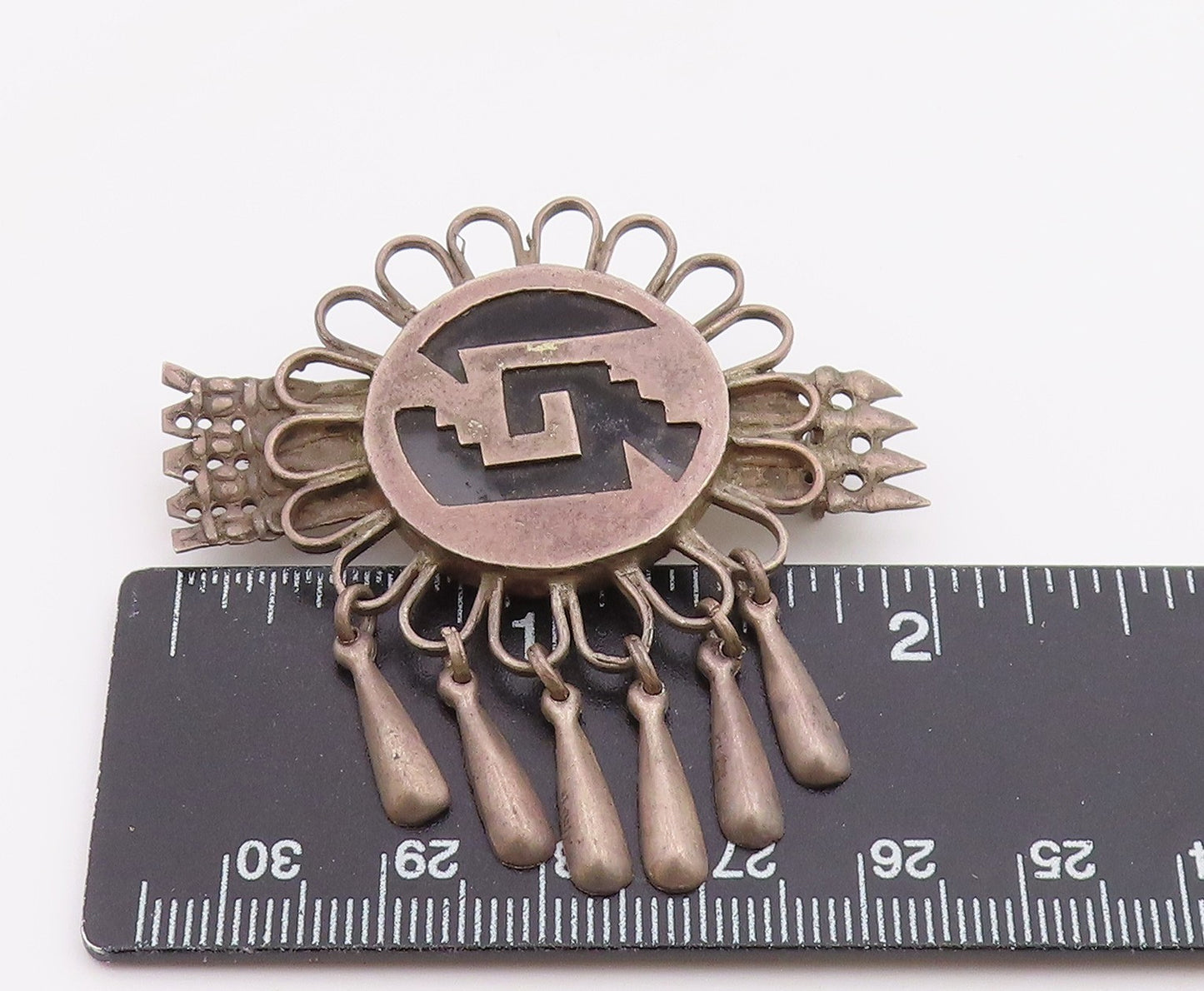 MEXICO 925 Silver  Vintage Antique Cutout Design Dangling Brooch Pin  BP5013