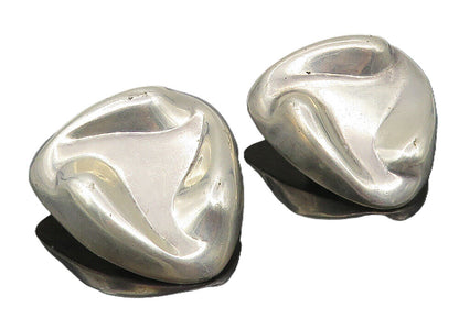 EVC MEXICO 925 Silver   Vintage Shiny Sculpted Non Pierce Earrings  EG5757