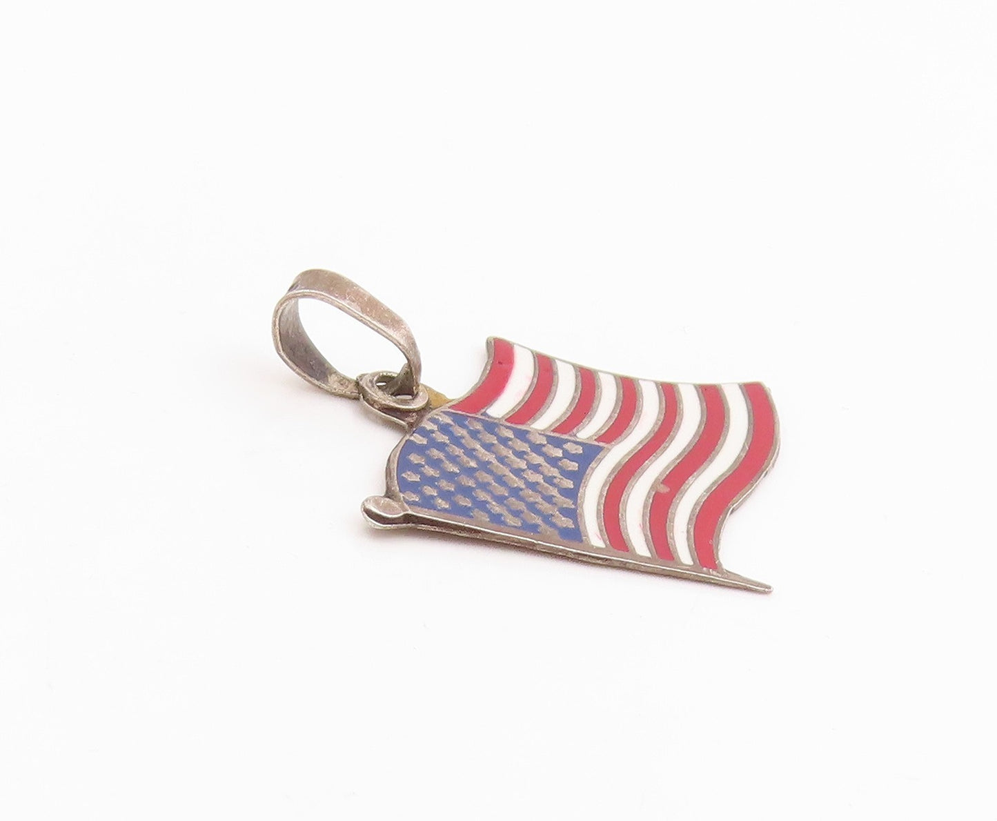 925 Sterling Silver Vintage Pendant Minimalist Enameled US Flag Charm  PT26125