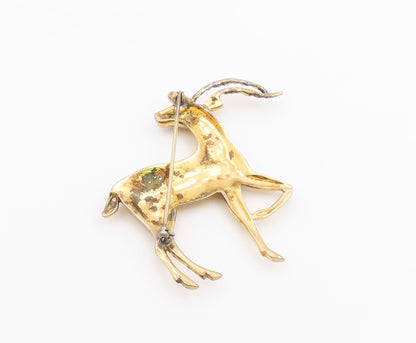 925 Sterling Silver Vintage Gold Plated Dotted Standing Deer Brooch Pin BP9634
