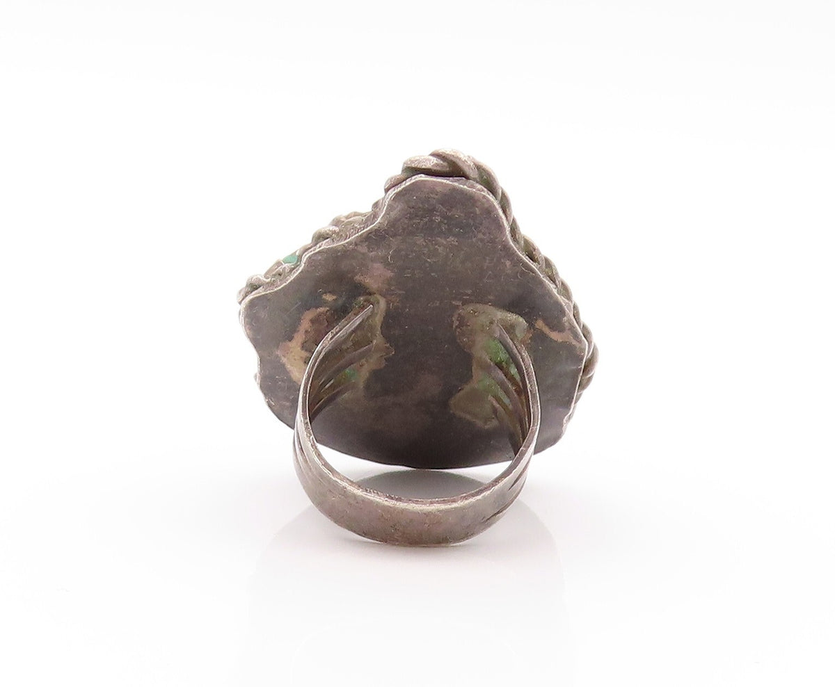 925 Sterling Silver Vintage Ring NAVAJO ZUNI Large Turquoise Leaf SZ 6.5 RG32119