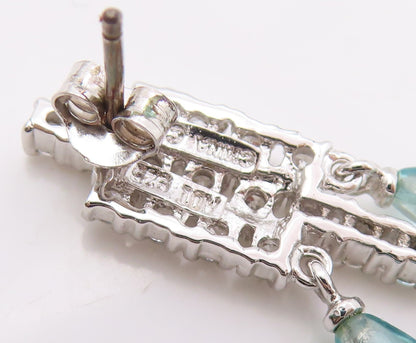 925 Sterling Silver Vintage Earrings Aquamarine & CZ Pave Classic Drop  EG14164