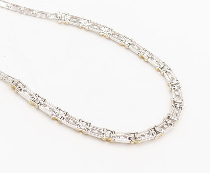 925 Sterling Silver  Vintage Gold Plated X Link Inlay CZ Necklace  NE4170