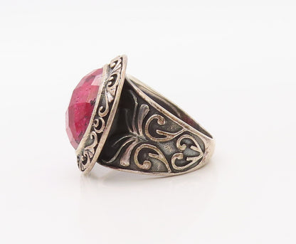 925 Sterling Silver Vintage Ring Real Round Gemstone Swirly Carved  Sz 7 RG30791