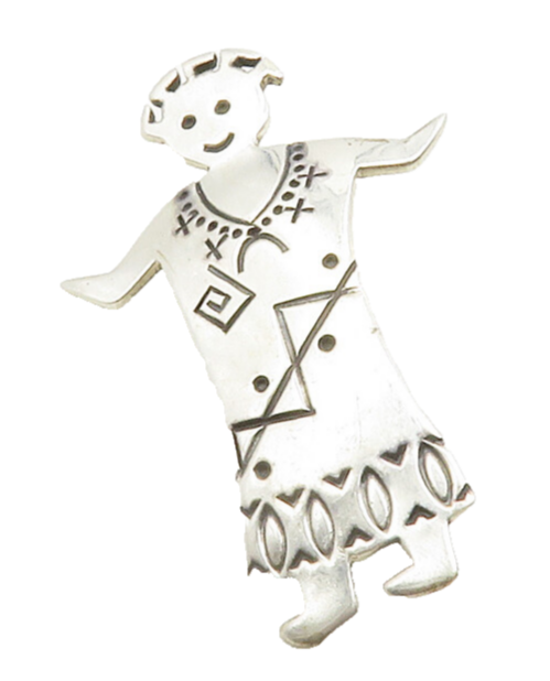WILSON PADILLA NAVAJO 925 Silver  Vintage Etched Person Sweater Pin  TR1955