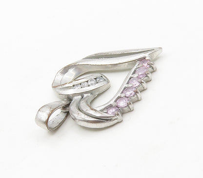 925 Sterling Silver  Vintage Pink Topaz Shiny Open Love Heart Pendant  PT13263