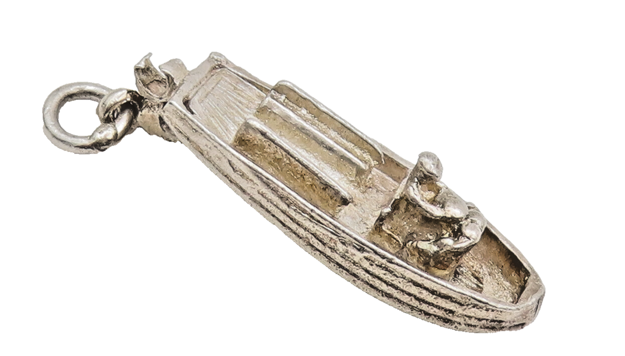 925 Sterling Silver  Vintage Minimalist Carved Boat Charm Pendant  PT22387