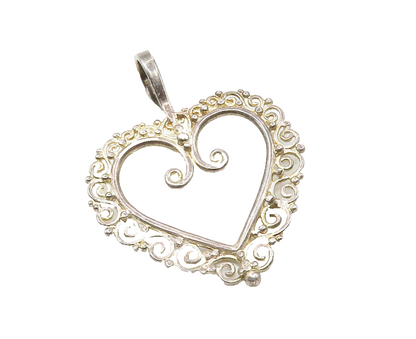 925 Sterling Silver  Vintage Open Love Heart Swirl Border Pendant  PT9846