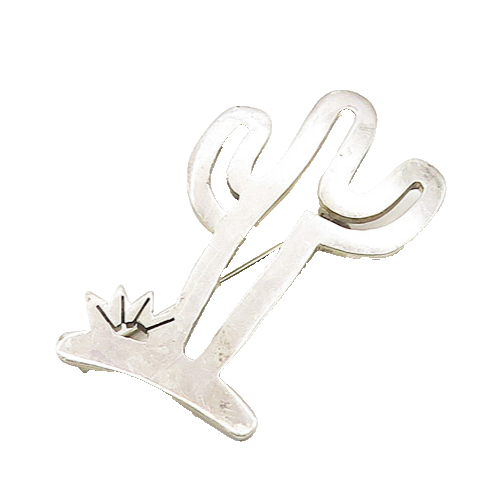 MEXICO 925 Sterling Silver  Vintage Shiny Cactus Outline Brooch Pin  BP7109