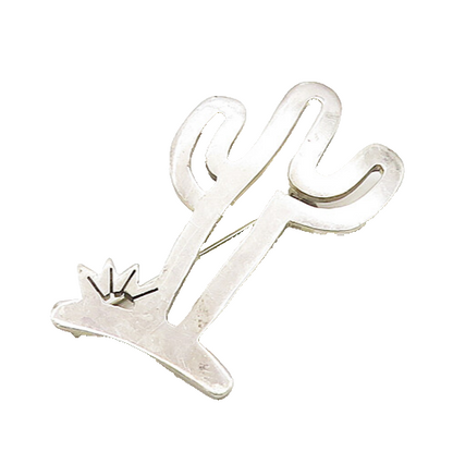 MEXICO 925 Sterling Silver  Vintage Shiny Cactus Outline Brooch Pin  BP7109