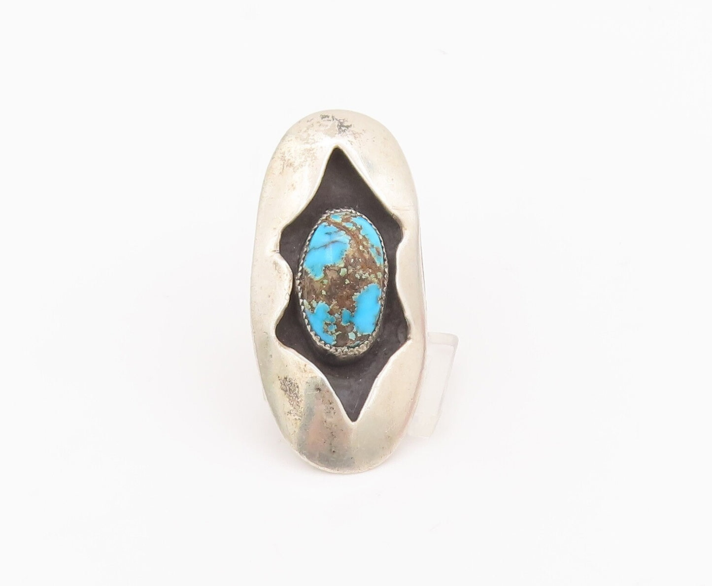 925 Sterling Silver Vintage Ring NAVAJO Solid Carved Turquoise  Sz 6.5  RG28134