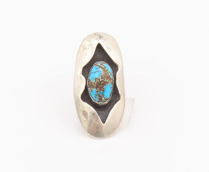 925 Sterling Silver Vintage Ring NAVAJO Solid Carved Turquoise  Sz 6.5  RG28134
