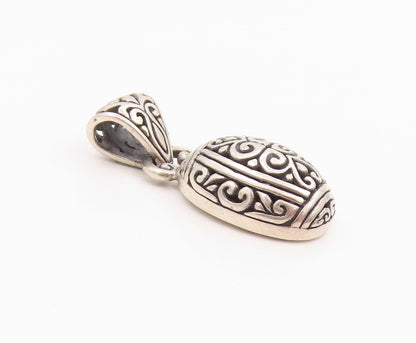 925 Sterling Silver Vintage Pendant Intricate Scrollwork Oval Dome Charm PT26136