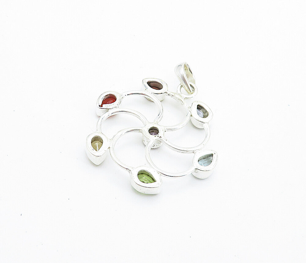 925 Sterling Silver  Topaz Tanzanite Peridot & Amethyst Wheel Pendant  PT5584