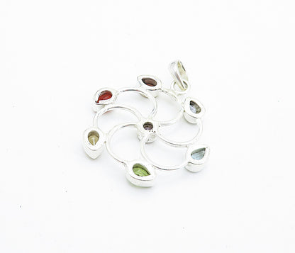 925 Sterling Silver  Topaz Tanzanite Peridot & Amethyst Wheel Pendant  PT5584