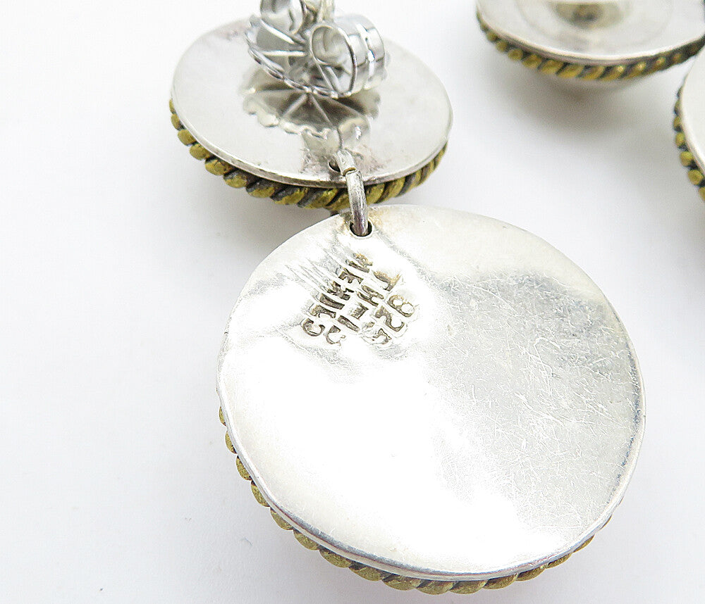 MEXICO 925 Sterling Silver  Vintage Two Tone Dome Twist Drop Earrings  EG2794