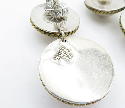 MEXICO 925 Sterling Silver  Vintage Two Tone Dome Twist Drop Earrings  EG2794