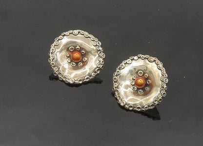 925 Sterling Silver  Vintage Two Tone Modernist Flower Drop Earrings  EG10226