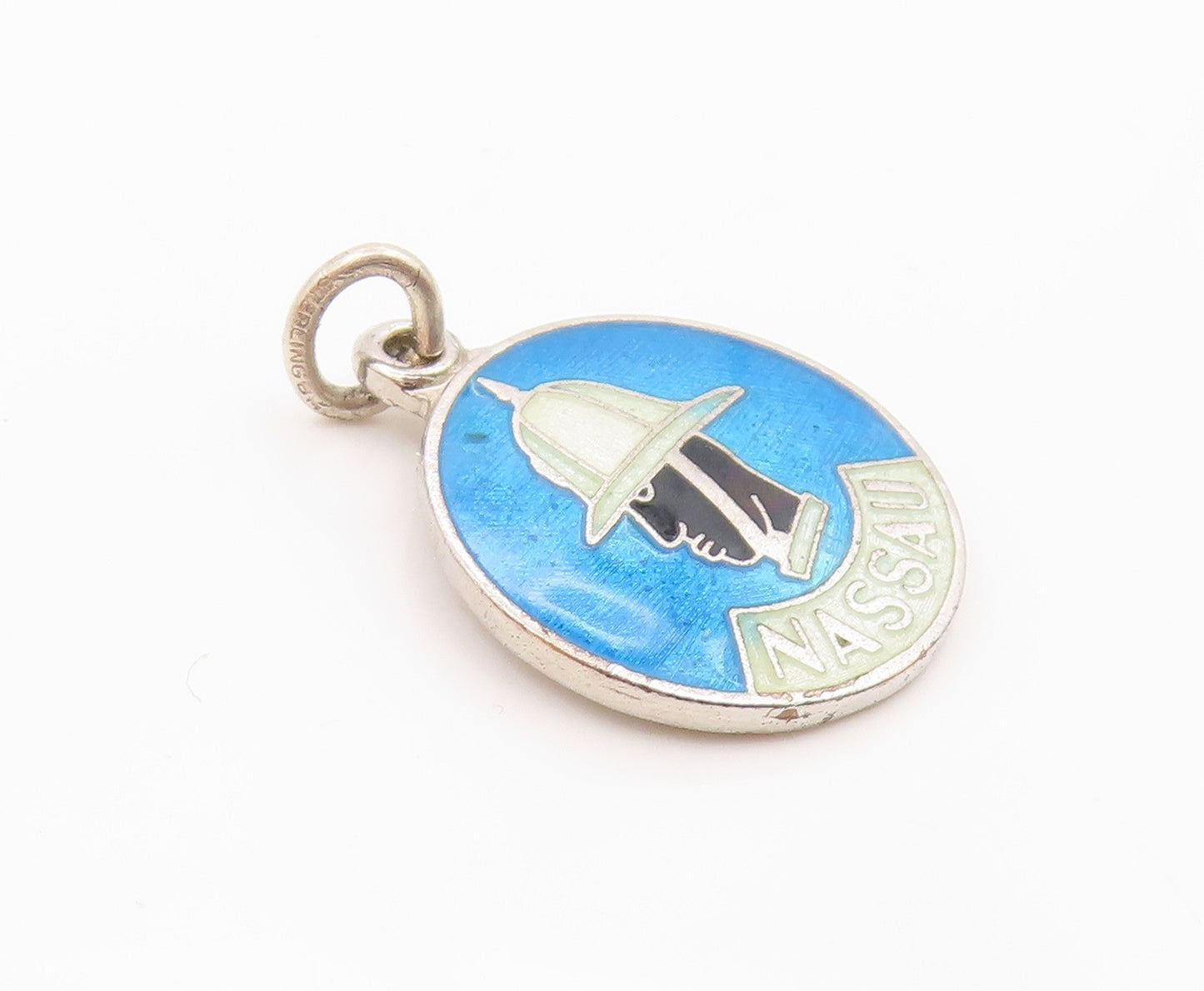 925 Sterling Silver  Vintage Enamel Nassau Man In Helmet Pendant  PT15889