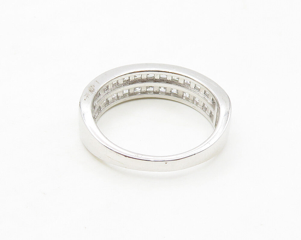 925 Sterling Silver  Sparkling Cubic Zirconia Two Row Band Ring Sz 7  RG17349