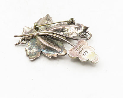 MEXICO 925 Sterling Silver  Vintage Grape Bunch Floral Leaf Brooch Pin  BP3656