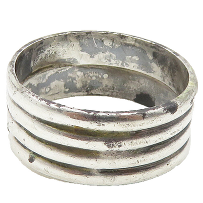 925 Sterling Silver  Vintage Shiny Ribbed Round Band Ring Sz 7  RG18090
