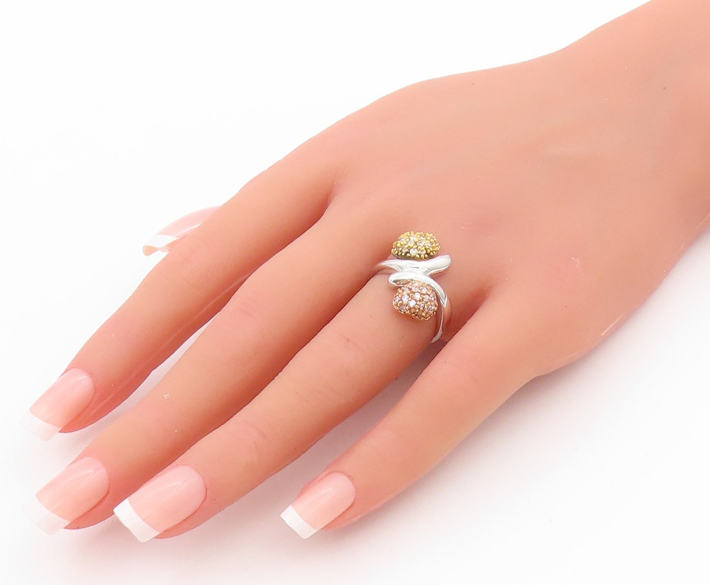 925 Sterling Silver Vintage Ring 2 Tone Gold Plated Designer CZ   Sz 6  RG33363